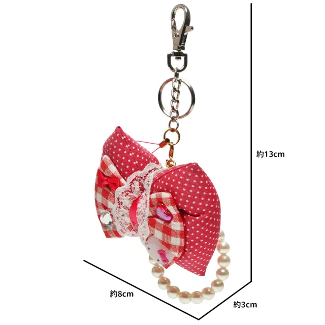 【TDL】雙11 HELLO KITTY凱蒂貓珍珠蝴蝶結造型鑰匙圈鎖圈包包掛飾吊飾 676790(平輸品)