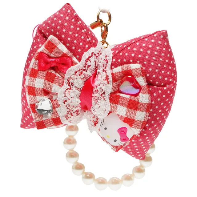 【TDL】雙11 HELLO KITTY凱蒂貓珍珠蝴蝶結造型鑰匙圈鎖圈包包掛飾吊飾 676790(平輸品)