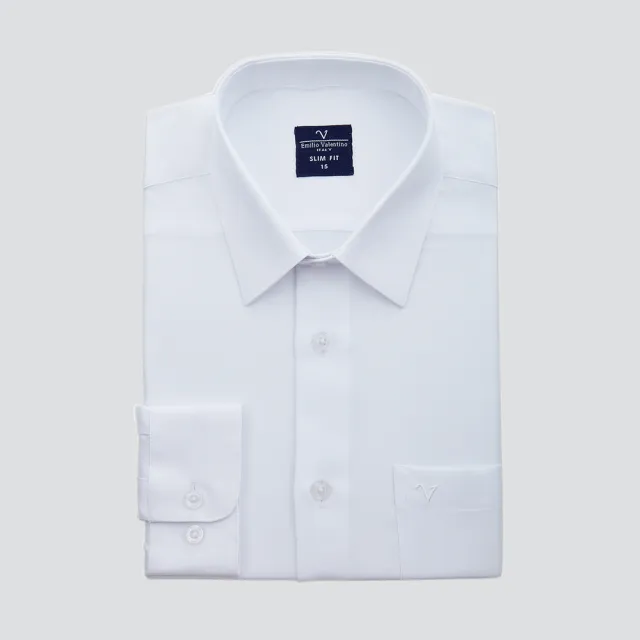 【Emilio Valentino 范倫提諾】修身彈性素面長袖襯衫(白)