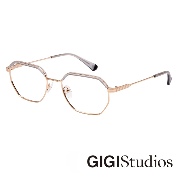 【GIGI Studios】極細六角形光學眼鏡(金 - YOUNG-6556/4)