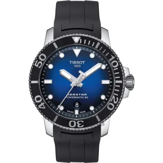 【TISSOT 天梭】水鬼 Seastar 1000 海洋之星300米潛水機械錶-藍x黑/43mm  女王節(T1204071704100)