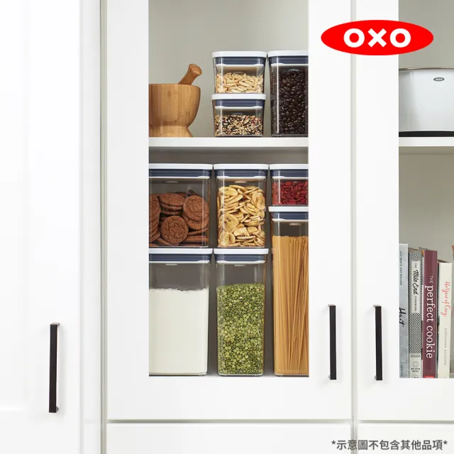 【美國OXO】POP按壓保鮮盒輕巧三件組(細長方0.4Lx1+小正方0.2Lx2)