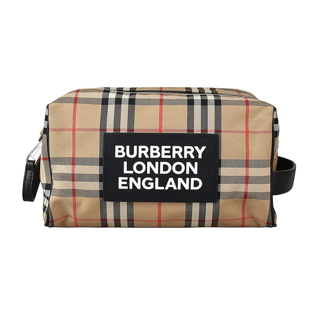 【BURBERRY 巴寶莉】Appliqu☆ Vintage尼龍雙拉鍊手提收納旅行包(米)