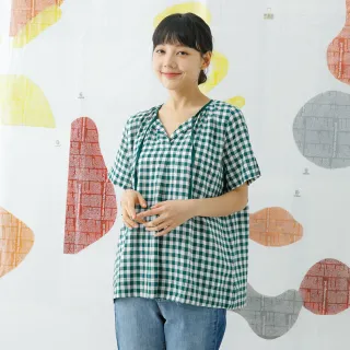 【MOSS CLUB】前領綁繩格子 -女短袖襯衫(二色/版型適中)