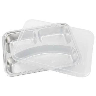 優得304不鏽鋼完美餐盤-3格-附蓋-2組入