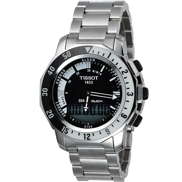 【TISSOT 天梭】水鬼 SEA-TOUCH 觸控多功能潛水錶-黑(T0264201105100)