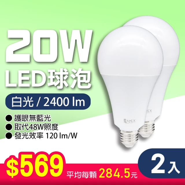 朝日光電 LED E27 20W球泡-2入(LED燈泡)