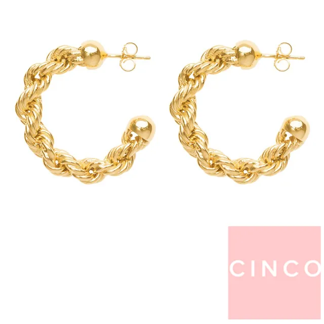 【CINCO】葡萄牙精品 Bia earrings 925純銀鑲24K金耳環 經典編織C型圓耳環(925純銀)