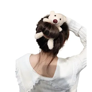 【89 zone】法式古典簡約氣質可愛熊抱毛絨 髮圈 髮束 1 入(不挑款/混色隨機出貨)