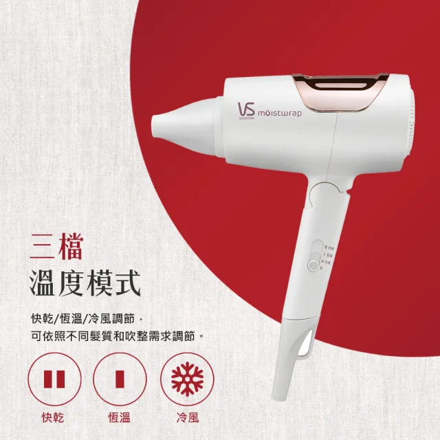 【VS 沙宣】等離子水膜國際電壓摺疊吹風機-白(VSP-1200W)