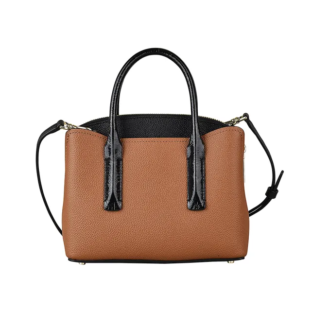 【KATE SPADE】Kate Spade Margaux經典燙金LOGO單面豹紋設計牛皮拉鍊手提斜背包(小/咖啡)