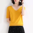 【米蘭精品】針織衫短袖T恤(V領寬鬆優雅時尚女上衣73xi8)