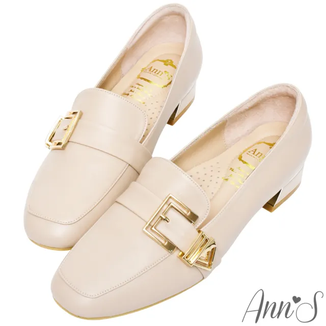 【Ann’S】鏤空造型金扣頂級綿羊皮平底樂福鞋3cm(粉)