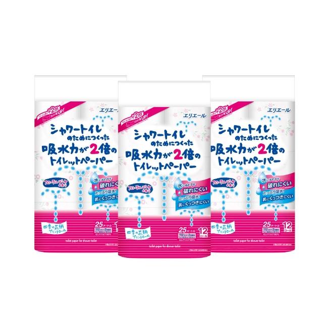 【日本大王】elleair溫水洗淨便座專用衛生紙12捲入(捲筒衛生紙 花香3串組)