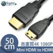 【UniSync】Mini HDMI轉HDMI高畫質4K影音認證鍍金頭傳輸線 50CM