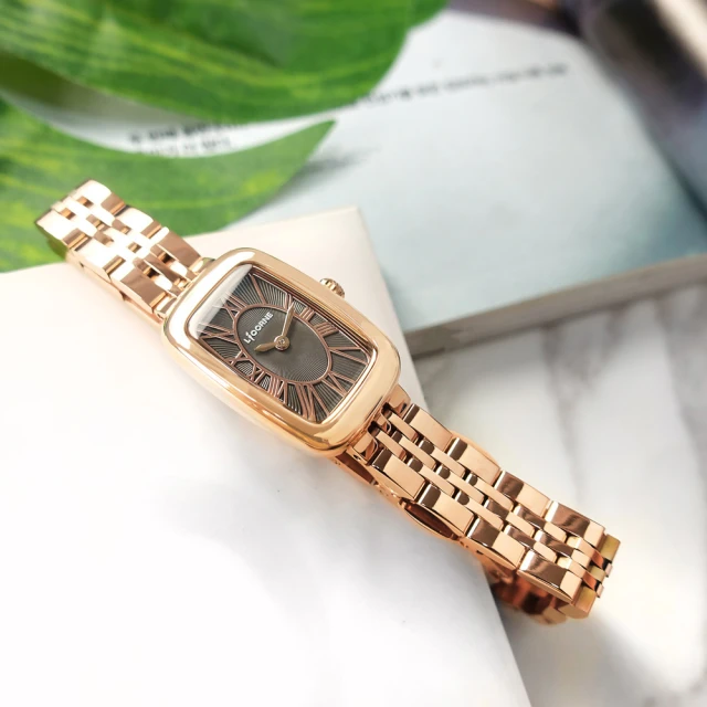 【LICORNE】優雅迷人 復古方形 羅馬刻度 不鏽鋼手錶 灰x鍍玫瑰金 19mm(LT152LRUR)