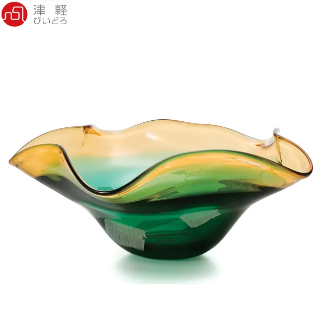 【ADERIA】日本津輕 手作黃綠色琉璃缽(花器)