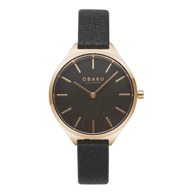 【OBAKU】Kaffe系列 自然美學皮革腕錶-玫瑰金x咖啡(V257LHVNRB)