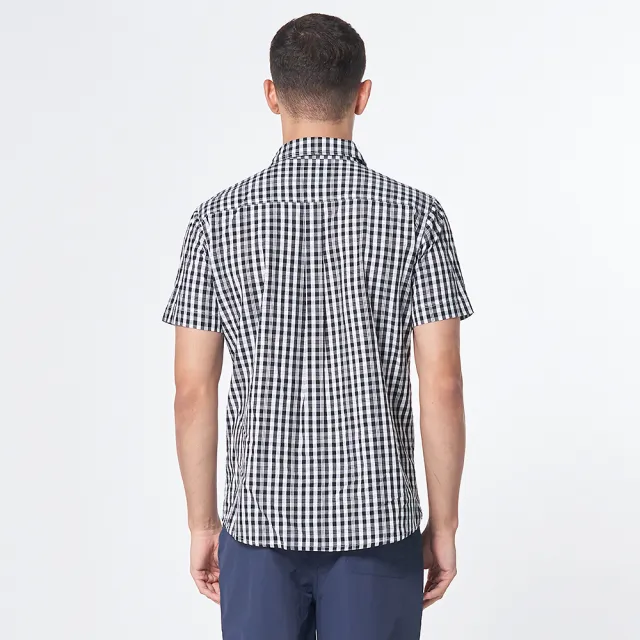 【JEEP】男裝 質感休閒格紋短袖襯衫(黑白格)