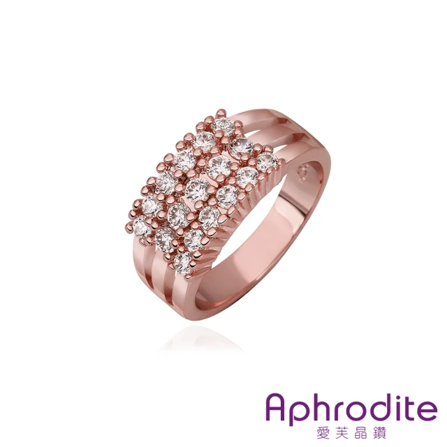 【Aphrodite 愛芙晶鑽】復古風格排鑽造型美鑽戒指(玫瑰金色)