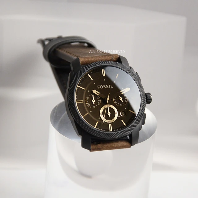 【FOSSIL】咖啡皮革錶帶三眼計時手錶 男錶 情人節(FS4656)