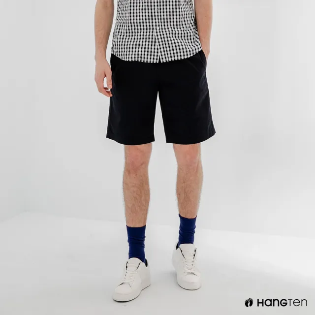 【Hang Ten】男裝-RELAXED FIT寬鬆鬆緊腰頭短褲-深藍