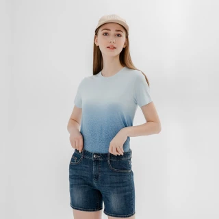 【Hang Ten】女裝-恆溫多功能-銀纖維無縫涼感抗菌除臭漸層短袖T恤-淺藍