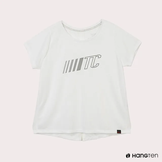 【Hang Ten】女裝-恆溫多功能-環保寶特瓶回收紗HEIQ吸濕感溫後開衩印花短袖T恤-白