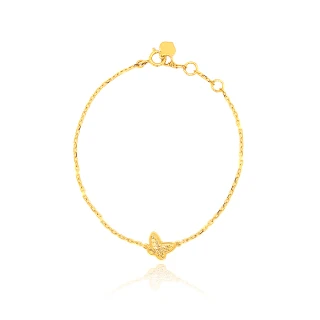 【AURORA 歐羅拉】天然真鑽創意設計18K黃金 女神鑽石手鍊 蝴蝶