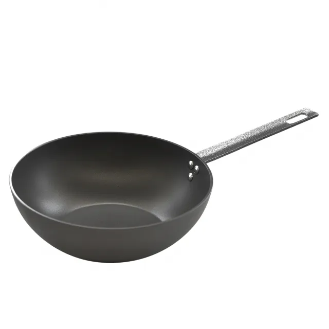 【YU Living 信歐傢居】廚房家用鋁合金不沾深炒鍋 炒菜鍋(28CM/黑色)
