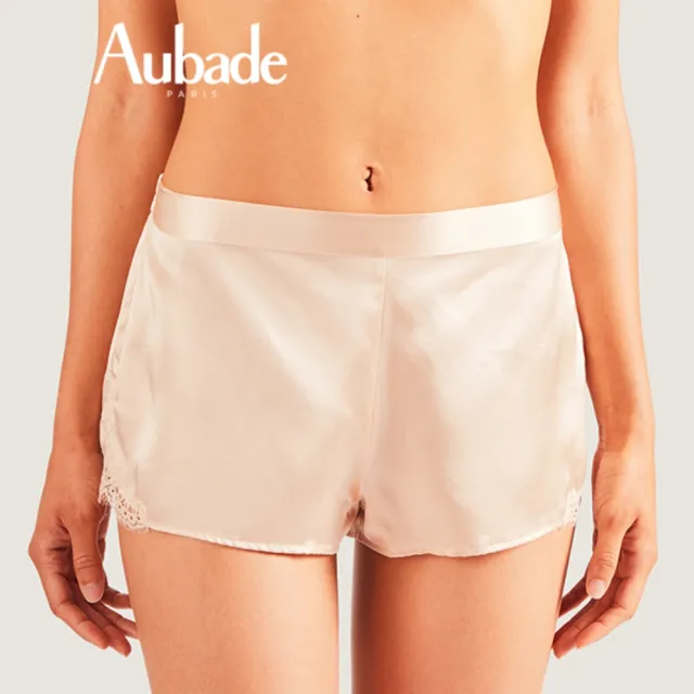 【Aubade】愛的絲綢細帶短褲 蠶絲蕾絲性感睡衣 女睡衣 法國進口居家服-MS(金膚)