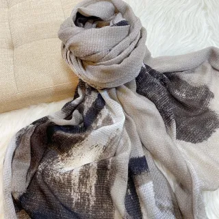 【F.M&Carol】流年系列100%純喀什米爾羊絨披肩圍巾(晨香如畫-棕灰色)