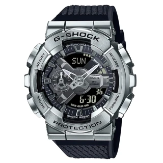 【CASIO 卡西歐】G-SHOCK 金光閃閃金屬潮流運動電子錶-黑X銀(GM-110-1A)