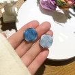 【INES】韓國設計S925銀針幾何撞色藍色滴釉圓形耳環(S925銀針耳環 幾何耳環 圓形耳環)