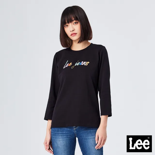 【Lee 官方旗艦】女裝 七分袖T恤 / 彩色LOGO 共2色 標準版型(LL210353K14 / LL210353K11)