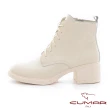 【CUMAR】素色粗跟綁帶率性短靴(米白色)