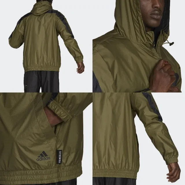 【adidas 愛迪達】外套 WND Primeblue Jacket 男款 愛迪達 三線 連帽外套 防風 內刷毛 綠 黑(GT3744)