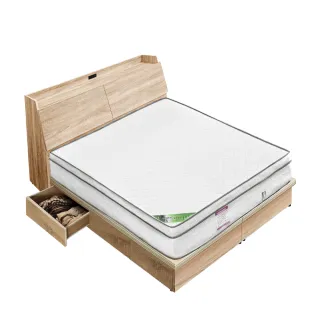 【A FACTORY 傢俱工場】吉米 MIT木心板床組 插座床箱+6抽底+乳膠獨立筒床墊(雙人5尺)