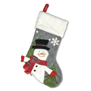 【摩達客】耶誕-質感圍巾雪人灰色聖誕襪(聖誕襪)