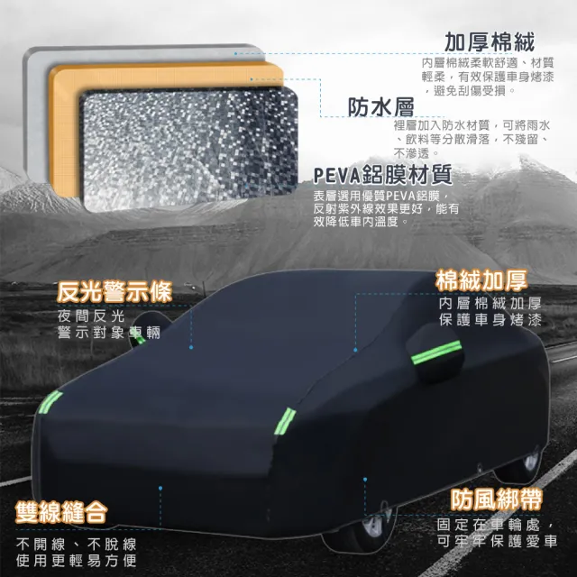 【TBCC】PEVA鋁膜汽車車罩 轎車款-小型(三層加厚/納米塗層/側開拉鍊/加厚絨毛/防塵/防雨/防曬)