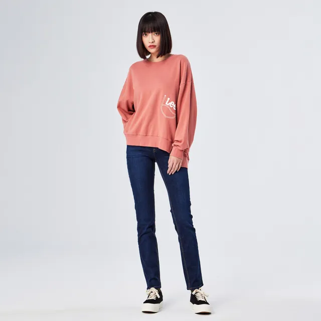 【Lee】女裝 長袖厚T / 造型印花 珊瑚粉 舒適版型(LL210358232)