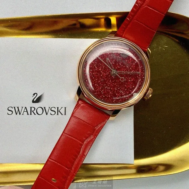 【SWAROVSKI 施華洛世奇】SWAROVSKI施華洛世奇女錶型號SW00005(大紅色錶面玫瑰金錶殼大紅色真皮皮革錶帶款)