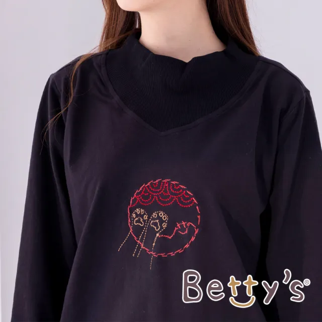 【betty’s 貝蒂思】立領繡花長袖T-shirt(黑色)