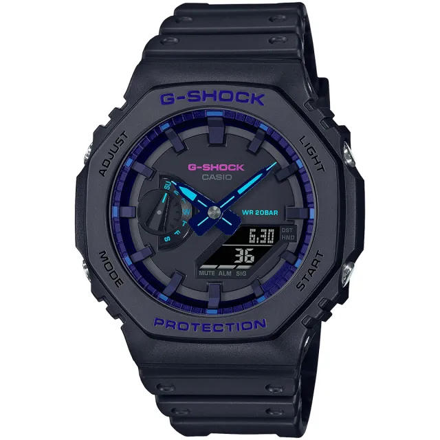 【CASIO 卡西歐】G-SHOCK 八角防護構造雙顯手錶-VIRTUAL BLUE 系列 禮物 開學(GA-2100VB-1A)