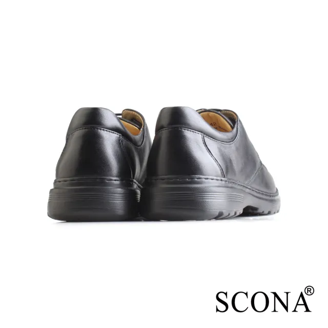 【SCONA 蘇格南】全真皮 輕量Q彈綁帶商務鞋(黑色 0875-1)