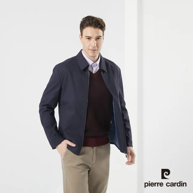 【pierre cardin 皮爾卡登】商務休閒 男款 都會休閒翻領薄夾克外套-深藍色(5215603-39)