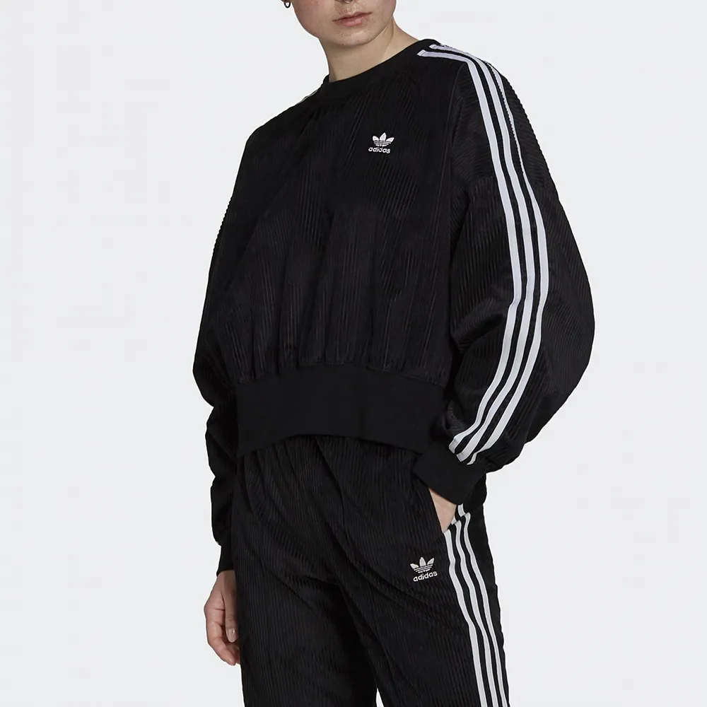 【adidas 愛迪達】雙11 運動上衣 長袖上衣 衛衣 大學T 女上衣 黑 SWEATSHIRT(H37848)