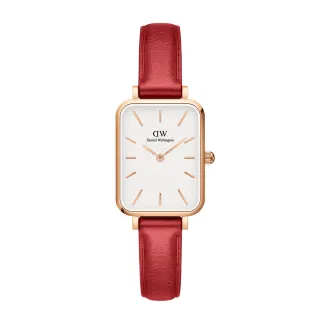 【Daniel Wellington】DW 手錶  Quadro  Suffolk 20x26mm經典紅真皮皮革小方錶-玫瑰金框(DW00100454)