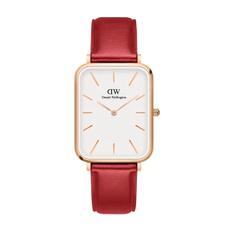 【Daniel Wellington】DW 手錶  Quadro  Suffolk 29x36.5mm經典紅真皮皮革大方錶-玫瑰金框(DW00100453)