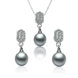 【大東山珠寶】第一夫人 南洋貝寶珠項鍊耳環 擁愛美鑽經典套組(銀灰色 12MM)